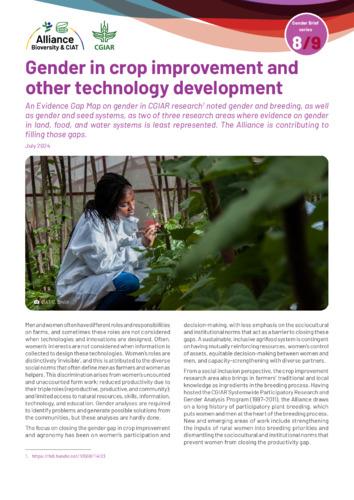 Gender in crop improvement and  other technology development