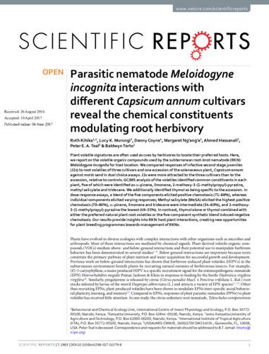 Parasitic nematode Meloidogyne incognita interactions with different Capsicum annum cultivars reveal the chemical constituents modulating root herbivory