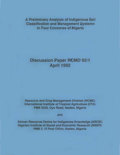 A preliminary analysis of indigenous soil classification and management systems in four ecozones of Nigeria