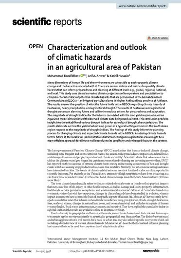 Characterization and outlook of climatic hazards in an agricultural area of Pakistan