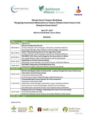 Climate-Smart Finance Workshop: Designing Investment Mechanisms to Finance Climate-Smart Cocoa in the Ghanaian Cocoa Sector