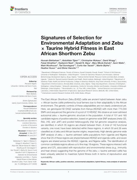 Signatures of Selection for Environmental Adaptation and Zebu × Taurine Hybrid Fitness in East African Shorthorn Zebu