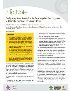 Designing new tools for evaluating gender impacts for climate services in agriculture: Introduction to a series of field experiments in Rwanda