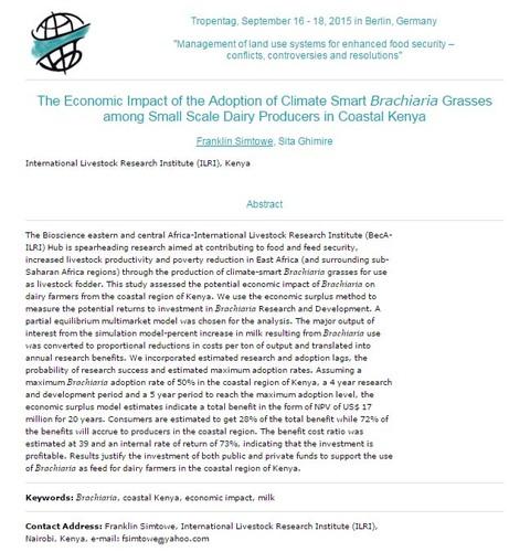 The economic impact of the adoption of climate smart Brachiaria grasses among small scale dairy producers in coastal Kenya