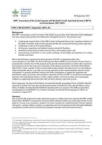 ISPC Assessment of the Grain Legumes and Dryland Cereals Agri-food Systems