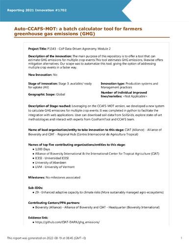 Auto-CCAFS-MOT: a batch calculator tool for farmers greenhouse gas emissions (GHG)