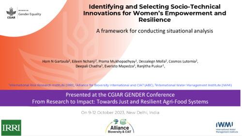 Identifying and selecting socio-technical innovations for women’s empowerment and resilience: A framework for conducting situational analysis