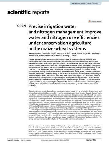 Precise irrigation water and nitrogen management improve water and nitrogen use efficiencies under conservation agriculture in the maize-wheat systems