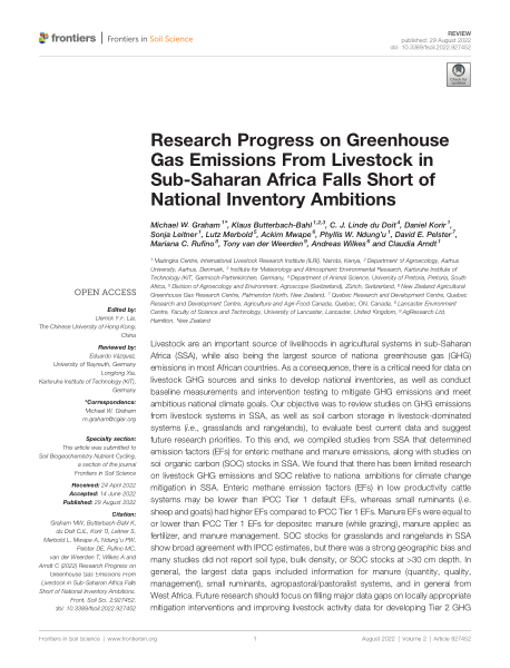 Research progress on greenhouse gas emissions from livestock in sub-Saharan Africa falls short of national inventory ambitions