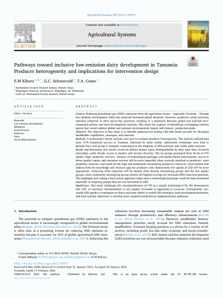 Pathways toward inclusive low-emission dairy development in Tanzania: Producer heterogeneity and implications for intervention design