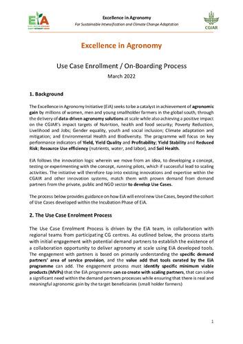 Excellence in Agronomy: Use Case Enrollment / On-Boarding Process