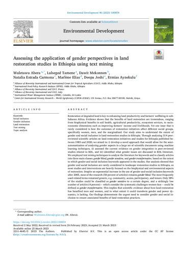 Assessing the application of gender perspectives in land restoration studies in Ethiopia using text mining
