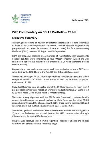 ISPC Commentary on CGIAR Portfolio – CRP-II
