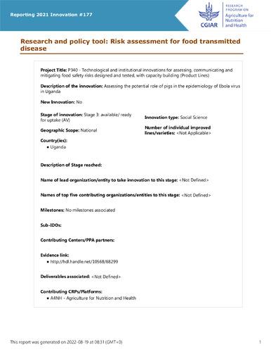 Research and policy tool: Risk assessment for food transmitted disease