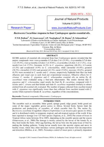 Bactrocera Cucurbitae response to four Cymbopogon species essential oils