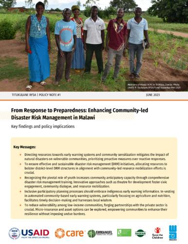 From response to preparedness: Enhancing community-led disaster risk management in Malawi: Key findings and policy implications