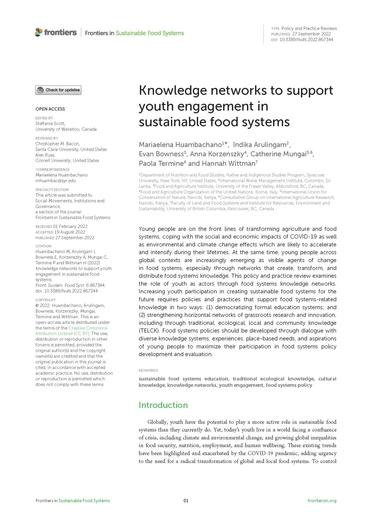 Knowledge networks to support youth engagement in sustainable food systems