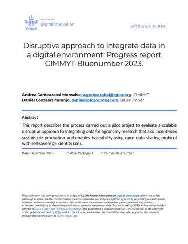 Disruptive approach to integrate data in a digital environment: progress report CIMMYT-Bluenumber 2023