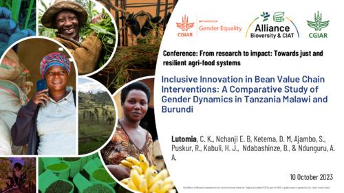 Inclusive Innovation in Bean Value Chain  Interventions: A Comparative Study of Gender Dynamics in Tanzania Malawi and  Burundi