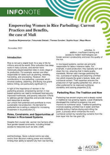 Empowering Women in Rice Parboiling: Current Practices and Benefits,  the case of Mali