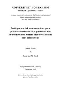 Participatory risk assessment on game products marketed through formal and informal chains: Hazard identification and risk assessment