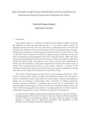 Role of gender on agricultural intensification and its contribution to greenhouse gases emission with implication for policy