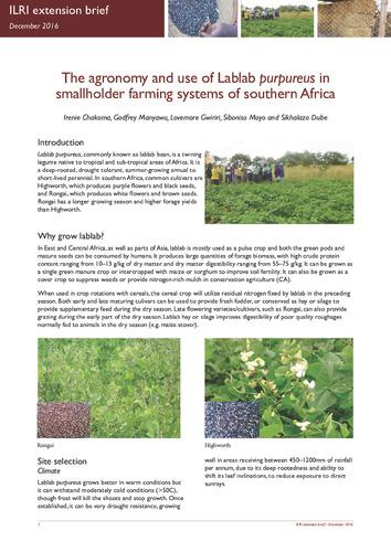 The agronomy and use of Lablab purpureus in smallholder farming systems of southern Africa