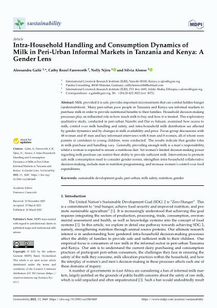 Intra-household handling and consumption dynamics of milk in peri-urban informal markets in Tanzania and Kenya: A gender lens
