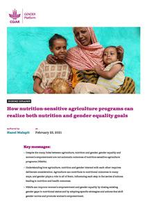 How nutrition-sensitive agriculture programs can realize both nutrition and gender equality goals