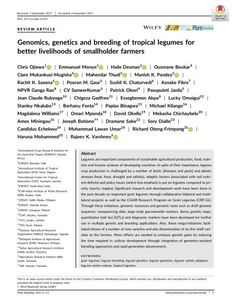 Genomics, genetics and breeding of tropical legumes for better livelihoods of smallholder farmers