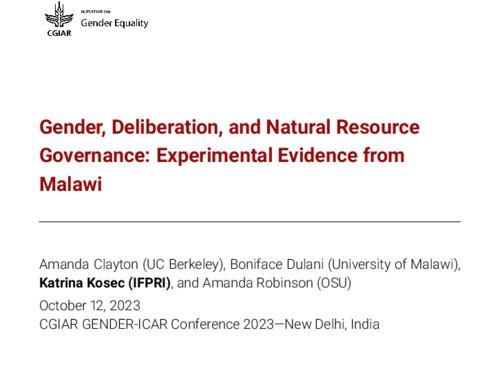 Gender, Deliberation, and Natural Resource Governance: Experimental Evidence from Malawi