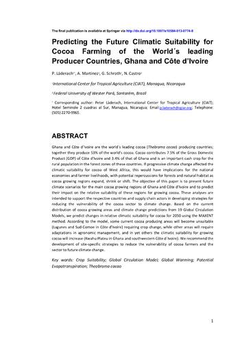 Predicting the future climatic suitability for cocoa farming of the world's leading producer countries, Ghana and Côte d'Ivoire