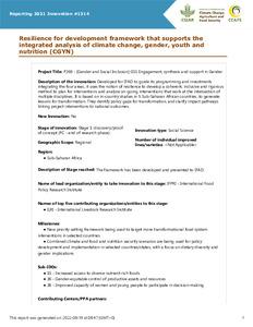 Resilience for development framework that supports the integrated analysis of climate change, gender, youth and nutrition (CGYN)