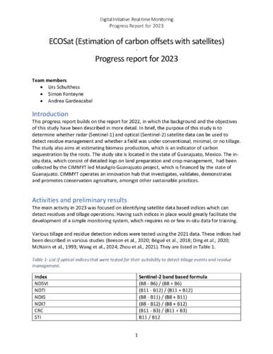 ECOSat (Estimation of carbon offsets with satellites): Progress report for 2023