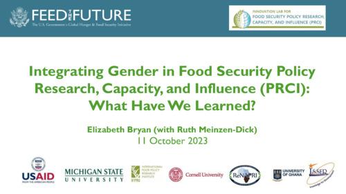 Integrating Gender in Food Security Policy Research, Capacity, and Influence (PRCI): What Have We Learned?