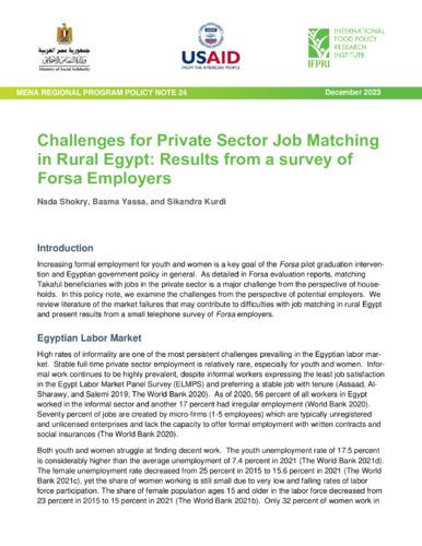 Challenges for private sector job matching in rural Egypt: Results from a survey of forsa employers