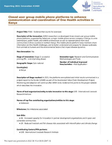 Closed user group mobile phone platforms to enhance communication and coordination of One Health activities in Kenya