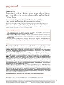 Determinants of dietary diversity among women of reproductive age in two different agro-ecological zones of Rongai Sub-County, Nakuru, Kenya