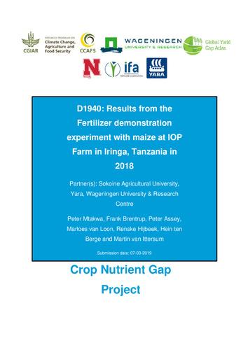 D1940: Results from the Fertilizer demonstration experiment with maize at IOP Farm in Iringa, Tanzania in 2018
