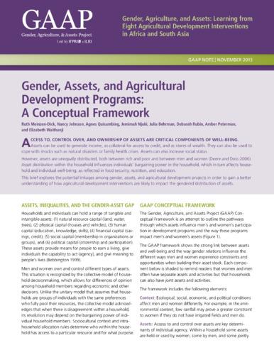 Gender, assets, and agricultural development programs: A conceptual framework