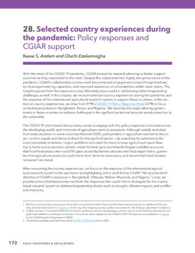 Selected country experiences during the pandemic: Policy responses and CGIAR support