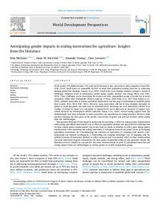 Anticipating gender impacts in scaling innovations for agriculture: Insights from the literature