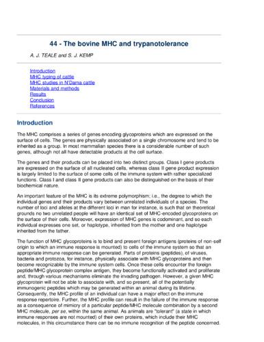 The bovine MHC and trypanotolerance