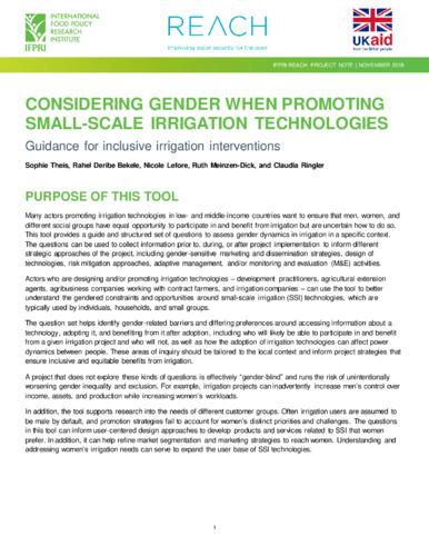 Considering gender when promoting small-scale irrigation technologies: Guidance for inclusive irrigation interventions