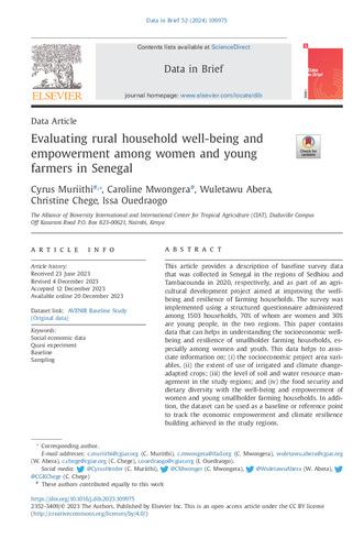 Evaluating rural household well-being and empowerment among women and young farmers in Senegal