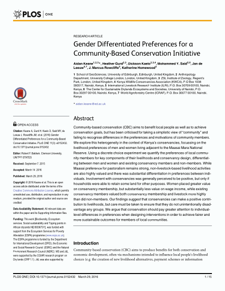 Gender Differentiated Preferences for a Community-Based Conservation Initiative