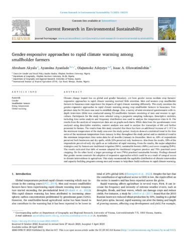 Gender-responsive approaches to rapid climate warming among smallholder farmers