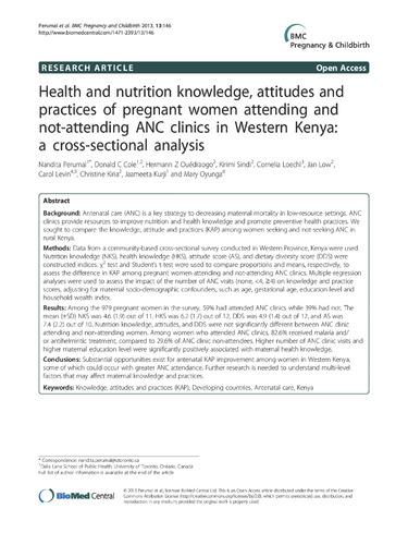 Health and nutrition knowledge, attitudes and practices of pregnant women attending and not-attending ANC clinics in Western Kenya: A cross-sectional analysis