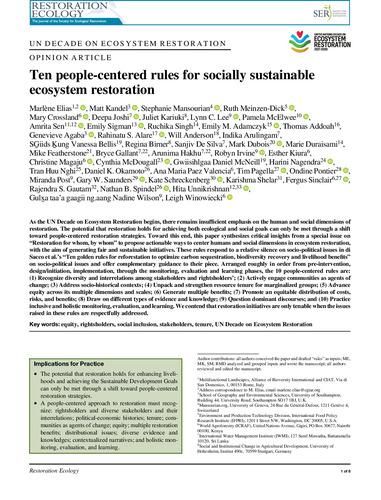 Ten people-centered rules for socially sustainable ecosystem restoration