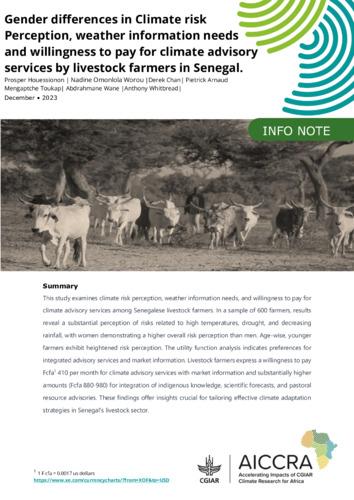 Gender differences in Climate risk Perception, weather information needs and willingness to pay for climate advisory services by livestock farmers in Senegal.